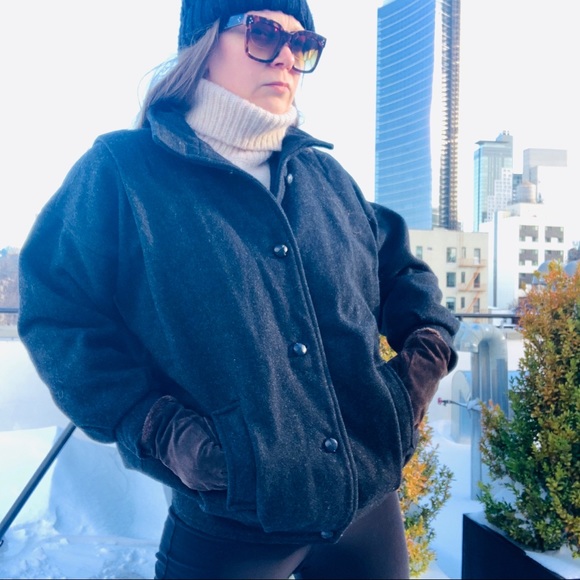 New Wool Pea Coat Vintage England Bomber Button Down Black Jacket - Picture 6 of 16